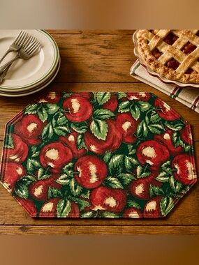 Four Vintage Placemats Corelle Coordinates Farm Fresh Apple Reversible Padded